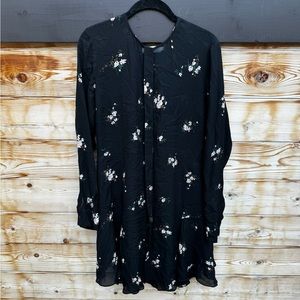 ALC romantic button down mini dress with long sleeves. Black with flowers